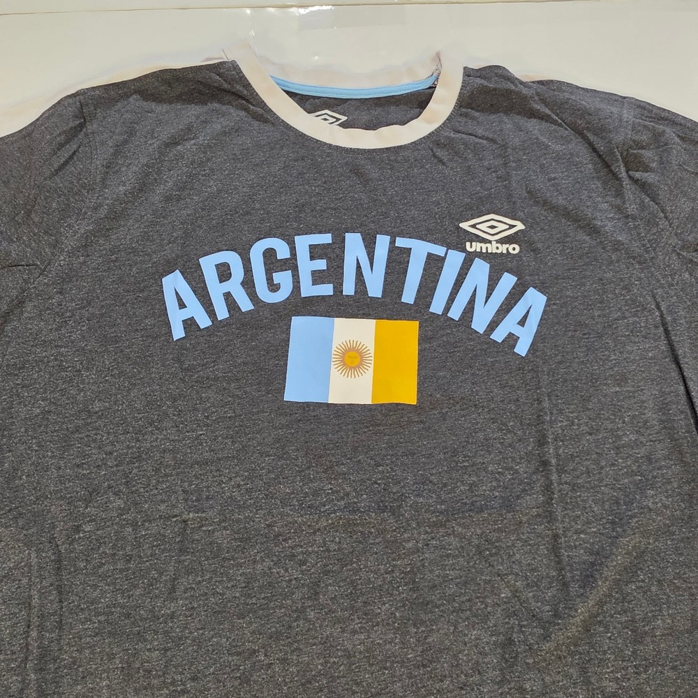 Umbro Argentina Ringer T-Shirt Mens XL Gray Soccer Graphic Tee RN 59786
